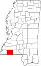 State map highlighting Amite County