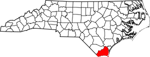 Map of North Carolina highlighting Brunswick County