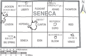 Map of Seneca County Ohio With Municipal and Township Labels