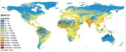 Overlap between future population distribution and extreme heat