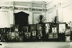 Photograph of the installation of the first solo exhibition of Ivana Kobilca at the Realka polytechnic secondary school in Ljubljana, 15-22 December 1889