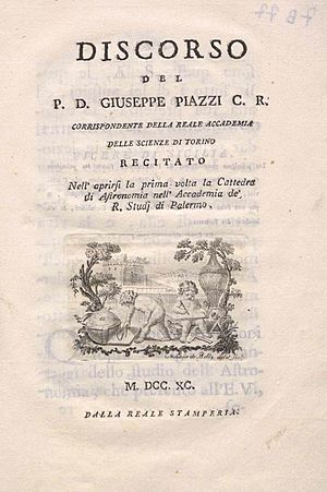 Piazzi, Giuseppe – Discorso recitato nell'aprirsi la prima volta la Cattedra di astronomia nell'Accademia de' r. Studj di Palermo, 1790 – BEIC 4642534