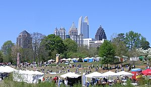 2006 Dogwood Festival in Piedmont Park with Midtown Atlanta skyline in background