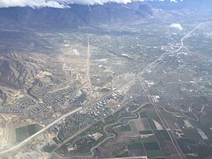 2015-11-03 11 15 37 View from an airplane of the cities of Lehi, American Fork and Highland, Utah along Interstate 15