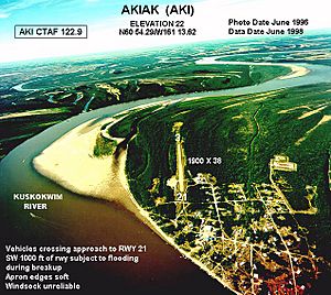 Aerial view of Akiak, 1996