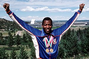 Alonzo Babers with both gold medals - 23rd Olympiad 1984.JPEG