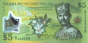 Brunei 5 dollar 2011 polymer note