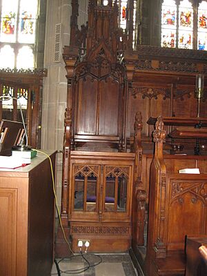 Canopied chair by G F Bodley c. 1880 in Church of St Mary the Virgin, Nottingham, England