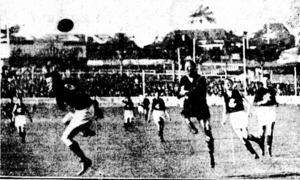 Carlton vs Brisbane at Brisbane Exhibition Ground from The Brisbane Courier 4 August 1930 pg 16