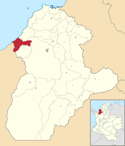 Location of the municipality and town of Los Córdobas in the Córdoba Department of Colombia.