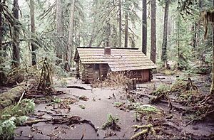 Ipsut Creek Patrol Cabin with flood debris