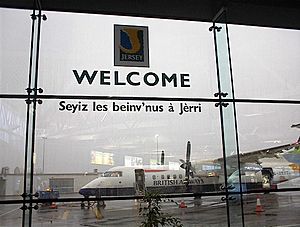 Jersey Airport signage in Jèrriais