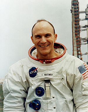 Ken Mattingly poses at the launch pad