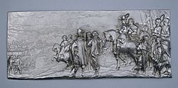 Koffer met voorstellingen over de familie Spinola Veldheer Ambrogio Spinola tijdens het beleg van Gulik in 1622 Taferelen uit het leven van de familie Spinola (serietitel), BK-NM-605