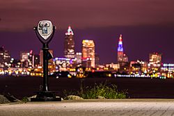 Skyline of Downtown Cleveland as seen from Lakewood Park at night