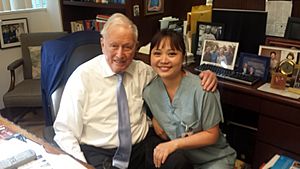 M.D. Denton Cooley with a medical student in March 2015 