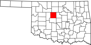 Map of Oklahoma highlighting Kingfisher County