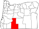 State map highlighting Klamath County