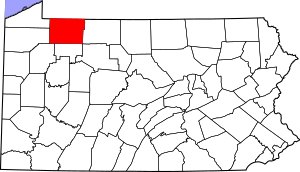 Map of Pennsylvania highlighting Warren County