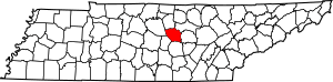 Map of Tennessee highlighting DeKalb County