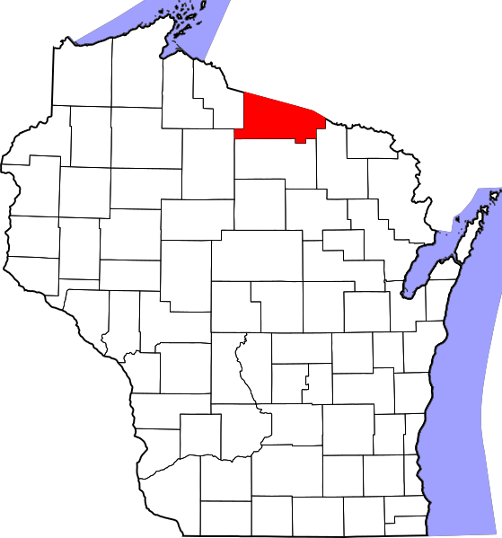 Image Map of Wisconsin highlighting Vilas County