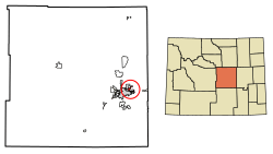 Location of Evansville in Natrona County, Wyoming.