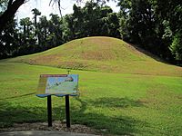 The primary mound, a steep, grass covered rise on an otherwise flat plain