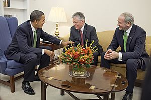 President Barack Obama meets Northern Ireland First Minister Peter Robinson and Deputy First Minister Martin McGuinness