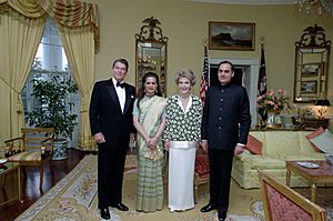President Ronald Reagan, Nancy Reagan, Rajiv Gandhi, and Sonia Gandhi