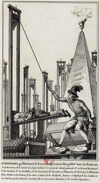 Robespierre guillotinant le boureau après avoir fait guillot.r tous les Français (cropped)