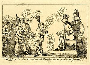 Sir Jeffery Dunstan presenting an address from the corporation of Garratt. (BM 1868,0808.5805)