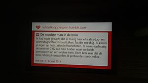 Tumblr blog post on an informational screen inside of an NS train, Utrecht Central Station (2019) 02