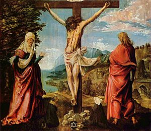 Albrecht Altdorfer - Christus am Kreuz mit Maria und Johannes (Gemäldegalerie Alte Meister Kassel)