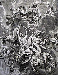 Apocalypse 19. Michael and the angel. Revelation 12 v 7-9. Scheits. Phillip Medhurst Collection.jpg