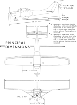 3-view line drawing of the Cessna 182M Skylane