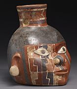Huari - Head Pot with Painted Design - Walters 482849 - Three Quarter Right (cropped)