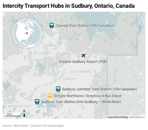 Intercity Transport Hubs in Sudbury, Ontario, Canada