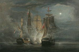 John Christian Schetky, HMS Amelia and the French Frigate Aréthuse in Action 1813 (1852)