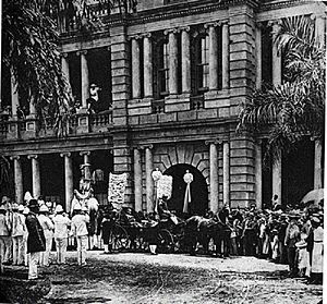 Liliuokalani leaving Aliiolani Hale in 1893