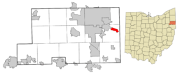 Location of Lowellville in Mahoning County, Ohio.