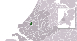 Highlighted position of Delft in a municipal map of South Holland
