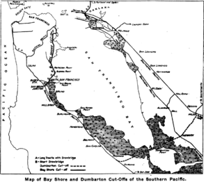 Map of Bay Shore and Dumbarton Cut-Offs of the Southern Pacific