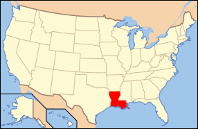 Map of the United States with Louisiana highlighted.