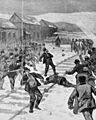 Pennsylvania - the mining troubles in the Schuylkill region - attack on the coal and iron police by a mob of Polish strikers, at Shenandoah, February 3d - from a sketch by Joseph Becker. LCCN98511383 (cropped)