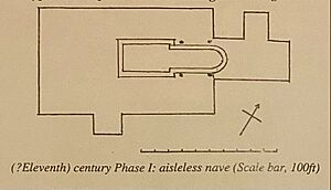 Plan of excavated Saxon foundations with 13th and 15th century structure overlaid - St Margaret’s Church, Leicester