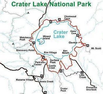 Rim Drive map, Crater Lake National Park