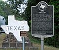 Texas Historical Site Marker for Burr's Ferry at Sabine River Bridge on TX Hwy 63