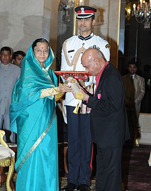 The President, Smt. Pratibha Devisingh Patil presenting the Padma Bhushan award to Shri Khayyam, at an Investiture Ceremony, at Rashtrapati Bhavan, in New Delhi on March 24, 2011