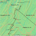 Timber Ridge (map of), on the border of VA and WV (USA)