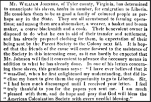 West Virginia slaves for settlement in Liberia 1837